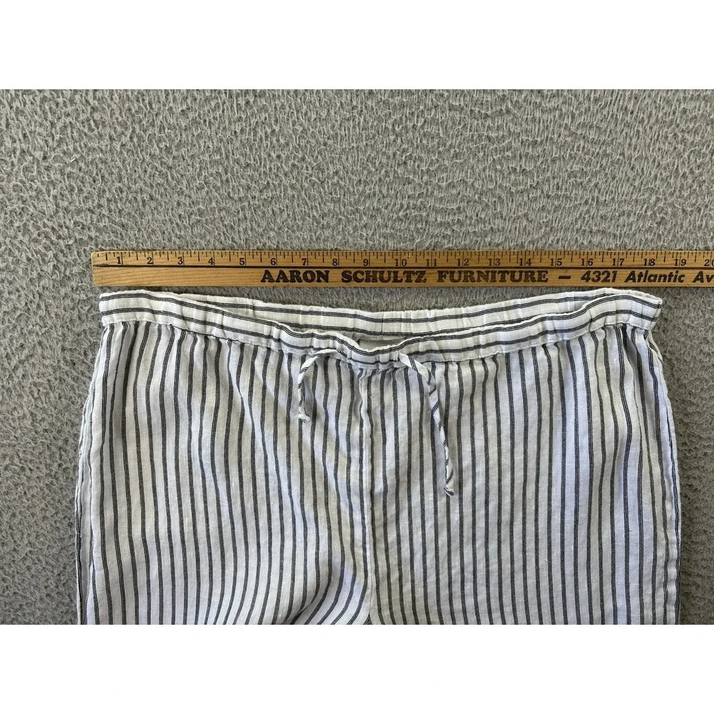 Chicos Linen Pants Womens 2/Large Striped White Black Pull-On Drawstring Beach‎ - Picture 6 of 10